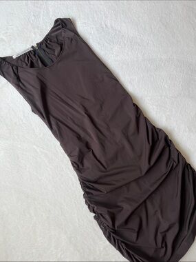 Diane von Furstenberg Chocolate Brown Dress with Ruching and Back Zipper